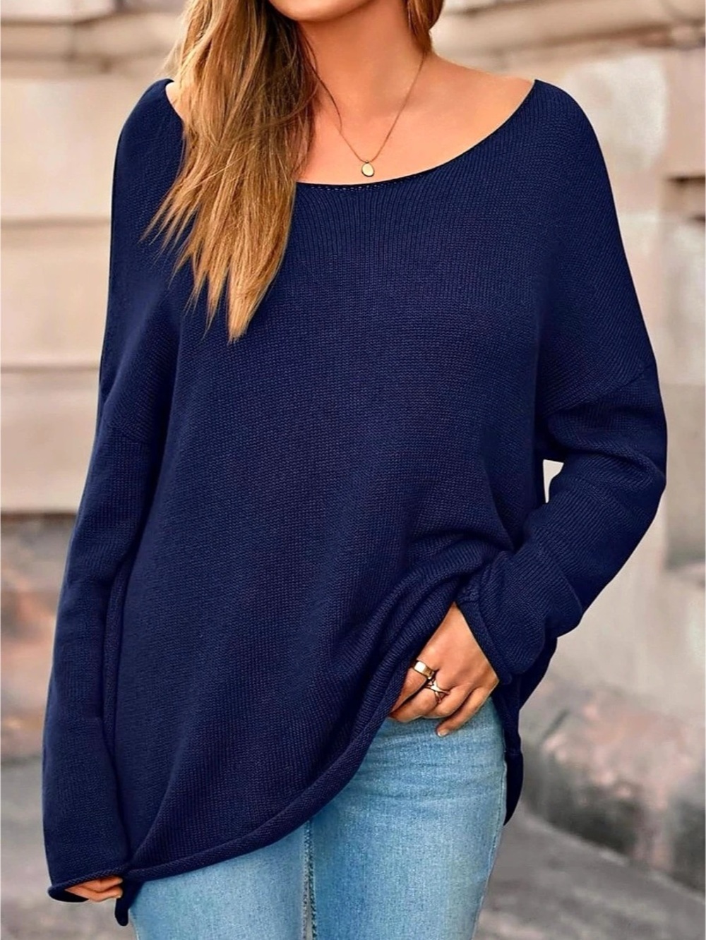 PRETTYGARDEN Solid Oversized Shoulder Sweater